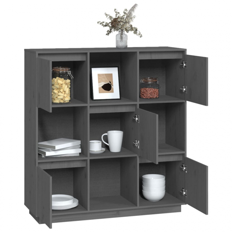 Highboard Grau 110,5x35x117 cm Massivholz Kiefer