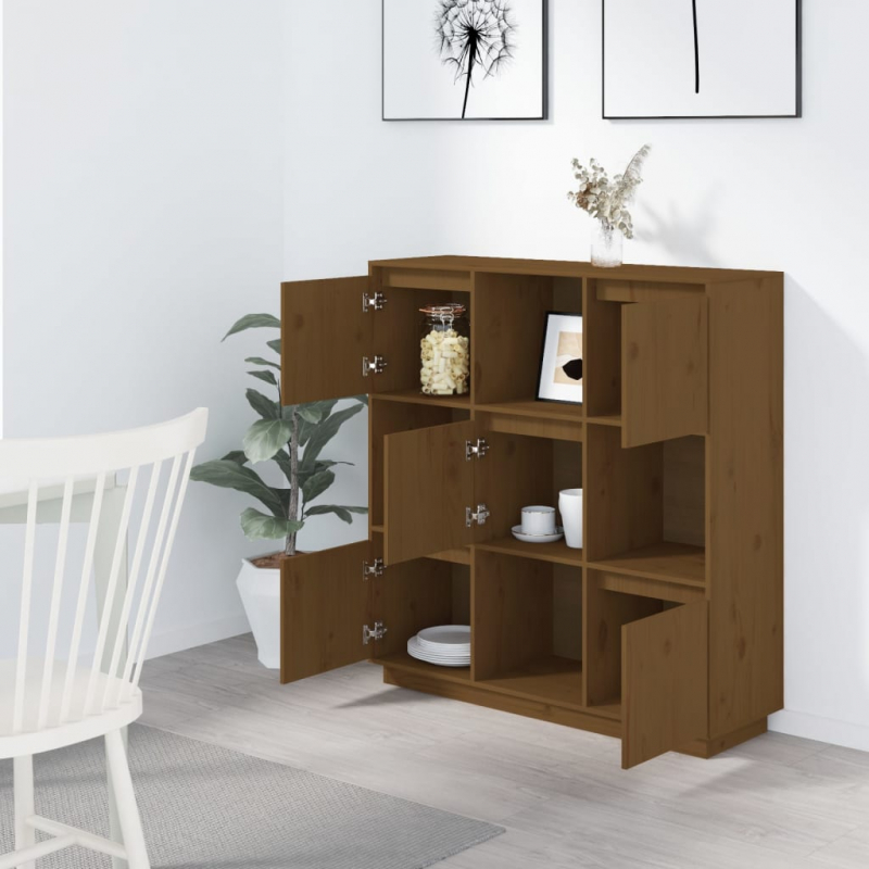 Highboard Honigbraun 110,5x35x117 cm Massivholz Kiefer