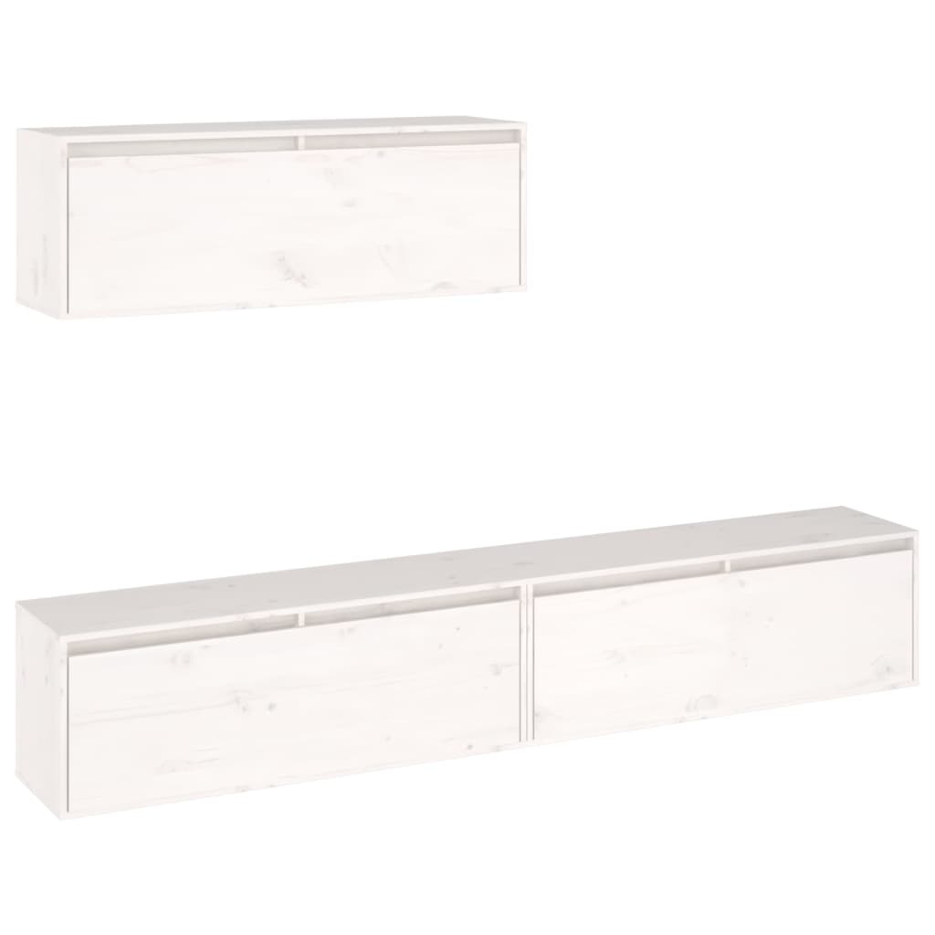 3-teiliges TV-Schrank-Set Weißes Massivholz Kiefer
