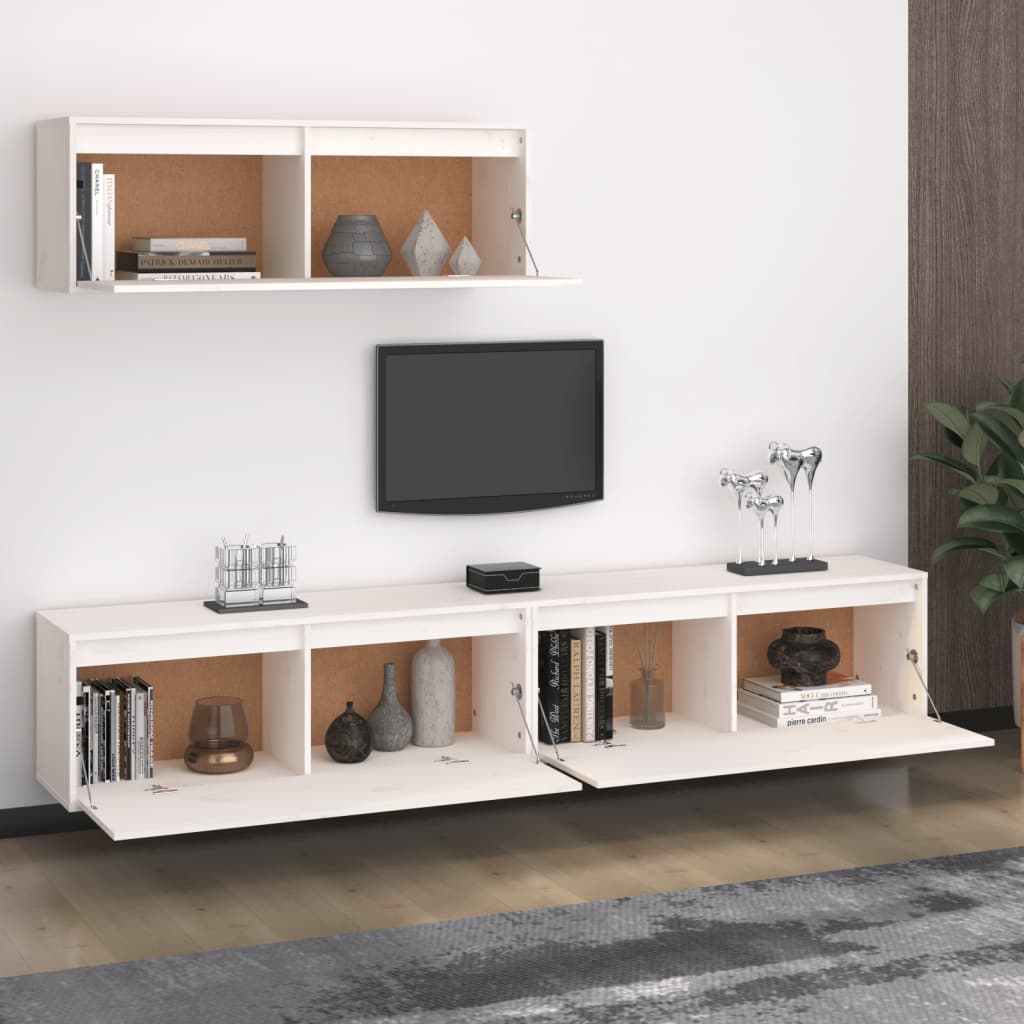 3-teiliges TV-Schrank-Set Weißes Massivholz Kiefer
