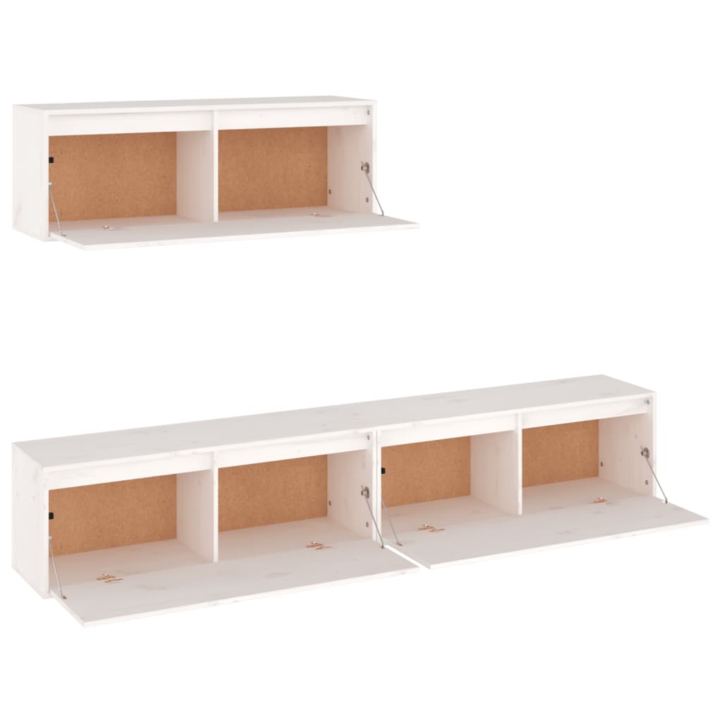 3-teiliges TV-Schrank-Set Weißes Massivholz Kiefer