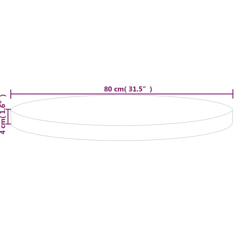 Runde Tischplatte Ø80x4 cm Unbehandeltes Massivholz Eiche