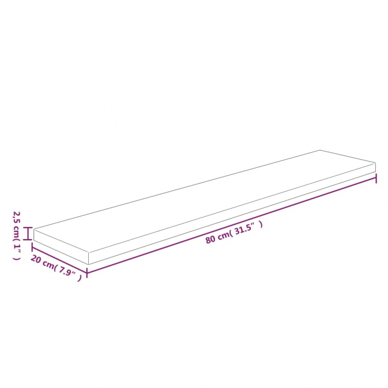 Regalboden 80x20x2,5 cm Unbehandeltes Massivholz Eiche