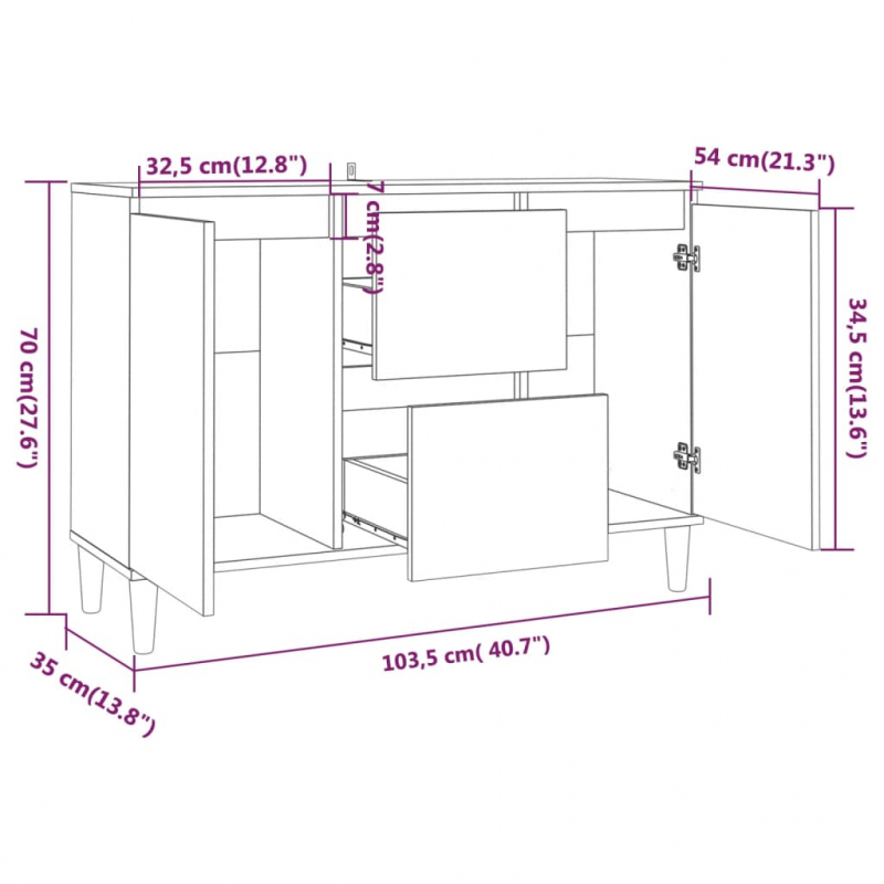 Sideboard Grau Sonoma 101x35x70 cm Holzwerkstoff