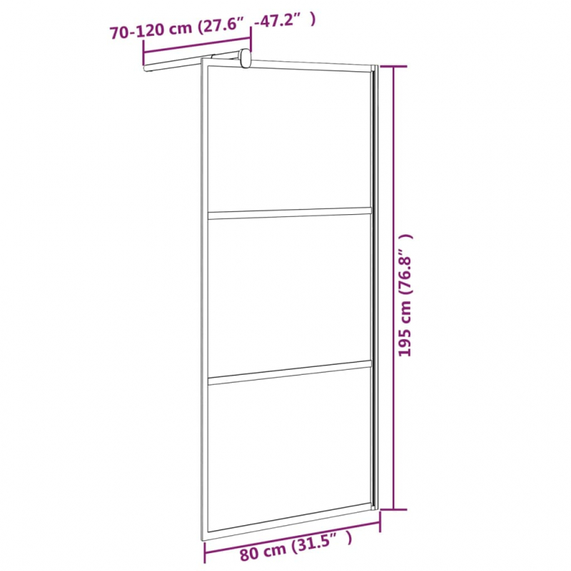 Duschwand für Walk-In Dusche 80x195 cm ESG Mattiert Schwarz