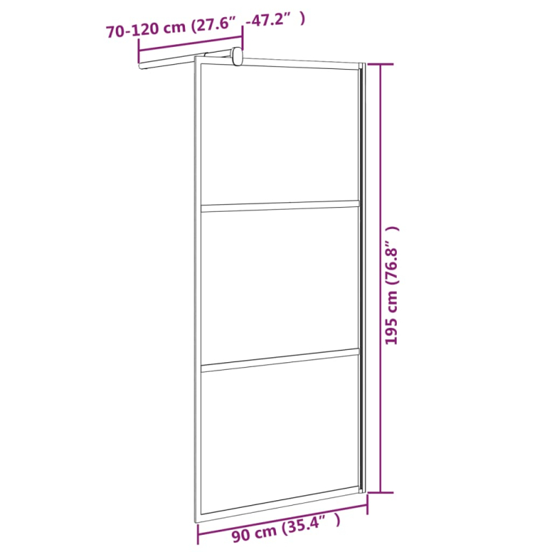 Duschwand für Walk-In Dusche 90x195 cm Dunkel ESG Glas Schwarz