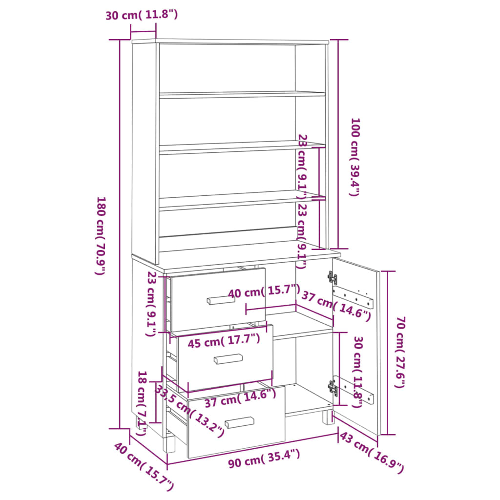 Highboard HAMAR Massivholz Kiefer Dunkelgrau