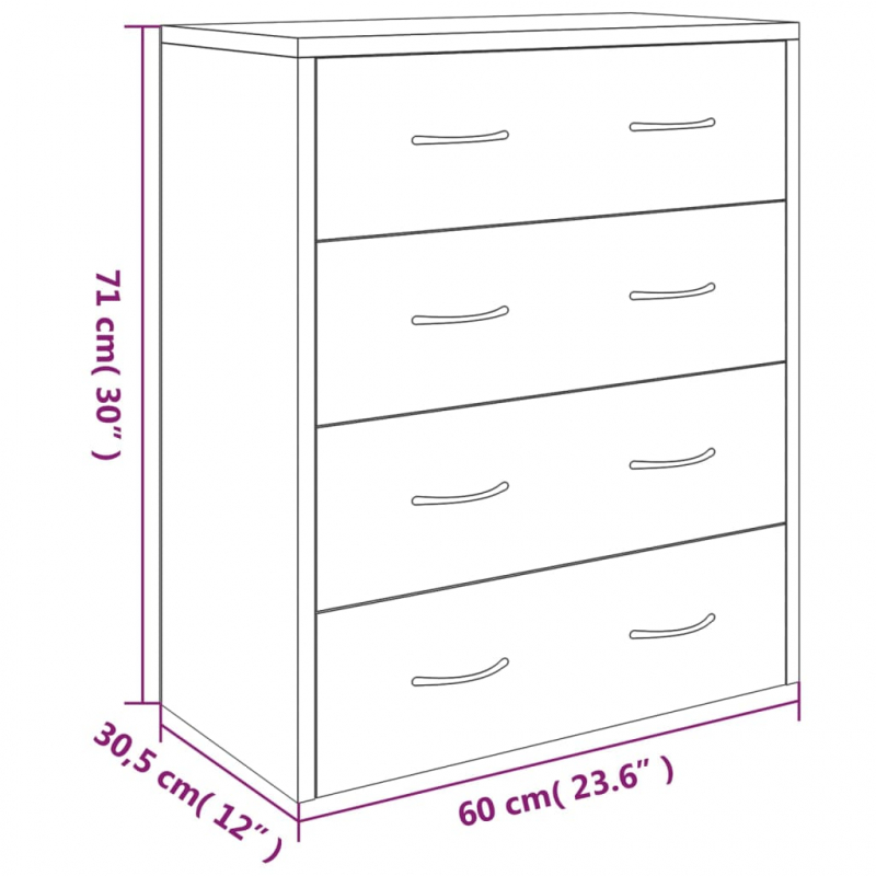 Kommode mit 4 Schubladen 60×30,5×71 cm Schwarz
