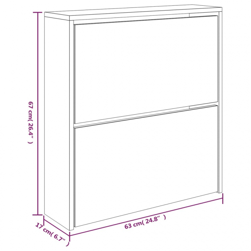 Schuhschrank mit Spiegel 2 Fächer Betongrau 63x17x67 cm