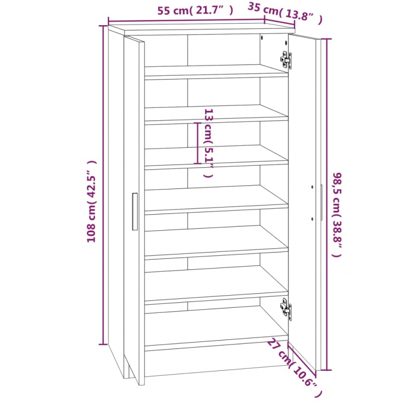 Schuhschrank Hochglanz-Weiß 55x35x108 cm Holzwerkstoff