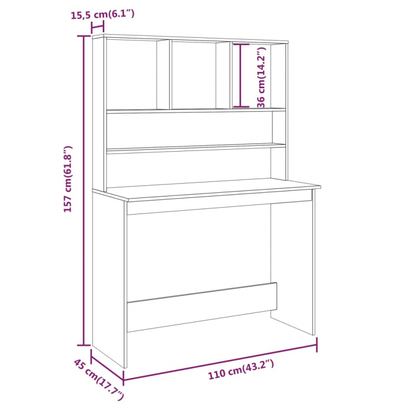 Schreibtisch mit Regal Braun Eiche 110x45x157 cm Holzwerkstoff