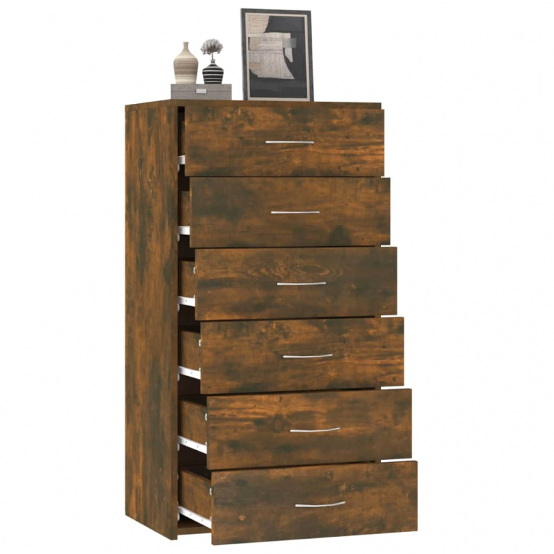 Sideboard 6 Schubladen Räuchereiche 50x34x96 cm Holzwerkstoff