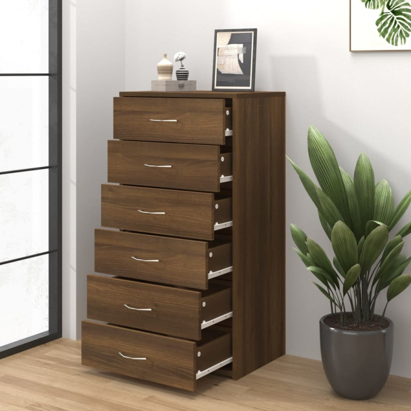 Sideboard mit 6 Schubladen Braun Eichen-Optik 50x34x96 cm