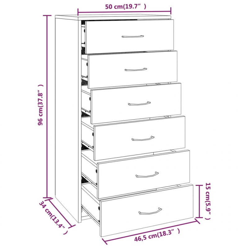 Sideboard mit 6 Schubladen Braun Eichen-Optik 50x34x96 cm