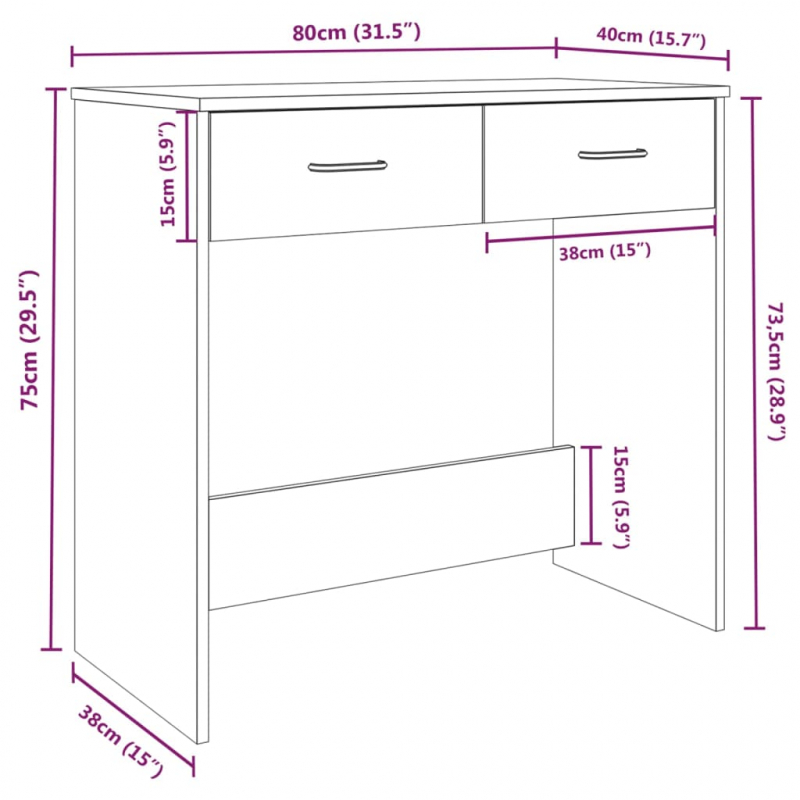 Schreibtisch Grau Sonoma 80x40x75 cm Holzwerkstoff