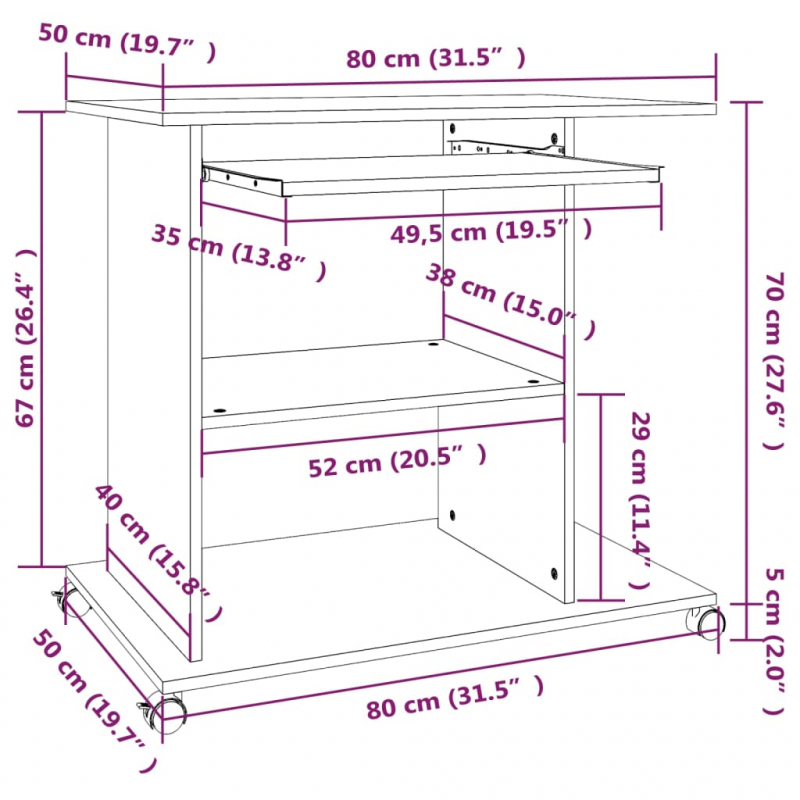 Schreibtisch Grau Sonoma 80x50x75 cm Holzwerkstoff