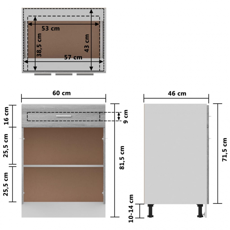 Unterschrank mit Schublade Lyon Grau Sonoma 60x46x81,5 cm