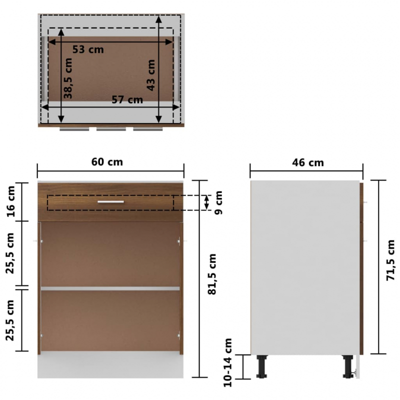 Unterschrank mit Schublade Lyon Braun Eichen-Optik 60x46x81,5 cm