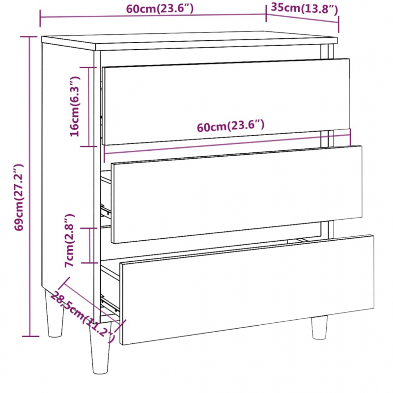 Sideboard Braun Eichen-Optik 60x35x69 cm Holzwerkstoff
