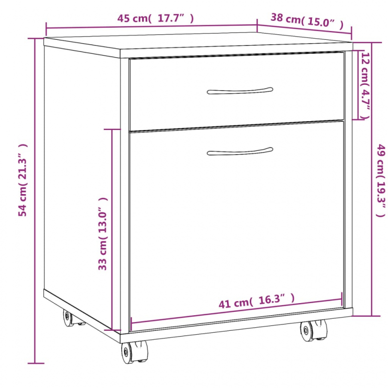 Rollschrank Räuchereiche 45x38x54 cm Holzwerkstoff