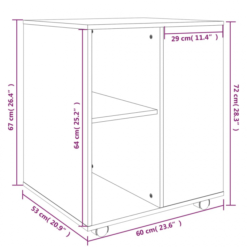 Rollschrank Räuchereiche 60x53x72 cm Holzwerkstoff