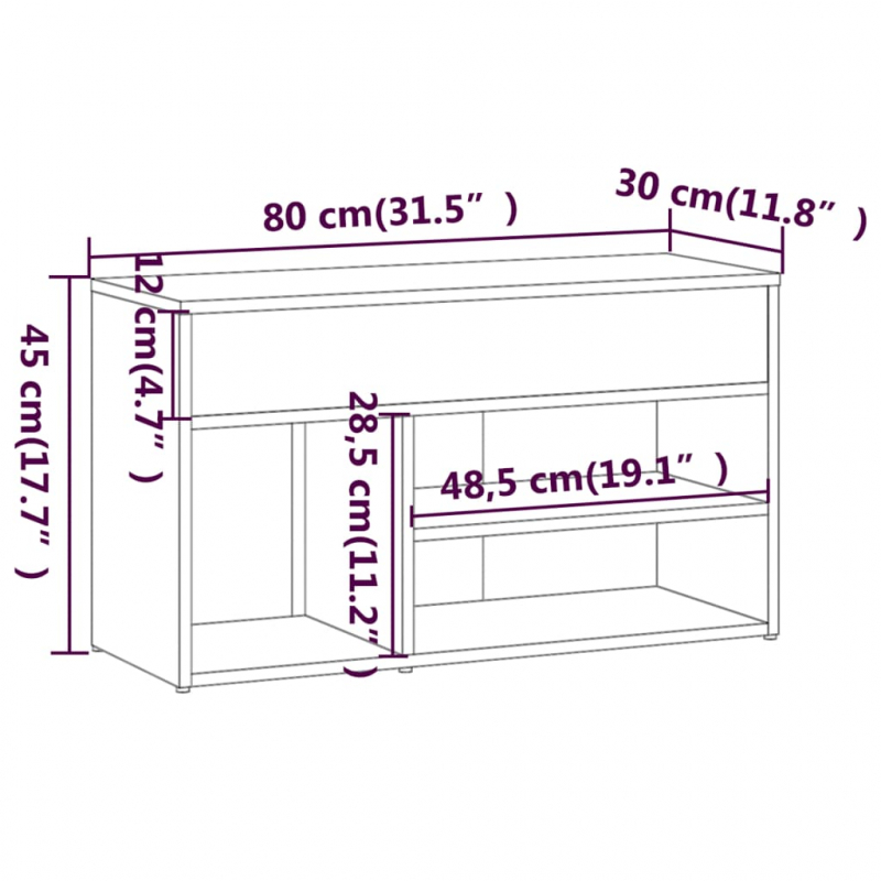 Schuhbank Braun Eichen-Optik 80x30x45 cm Holzwerkstoff