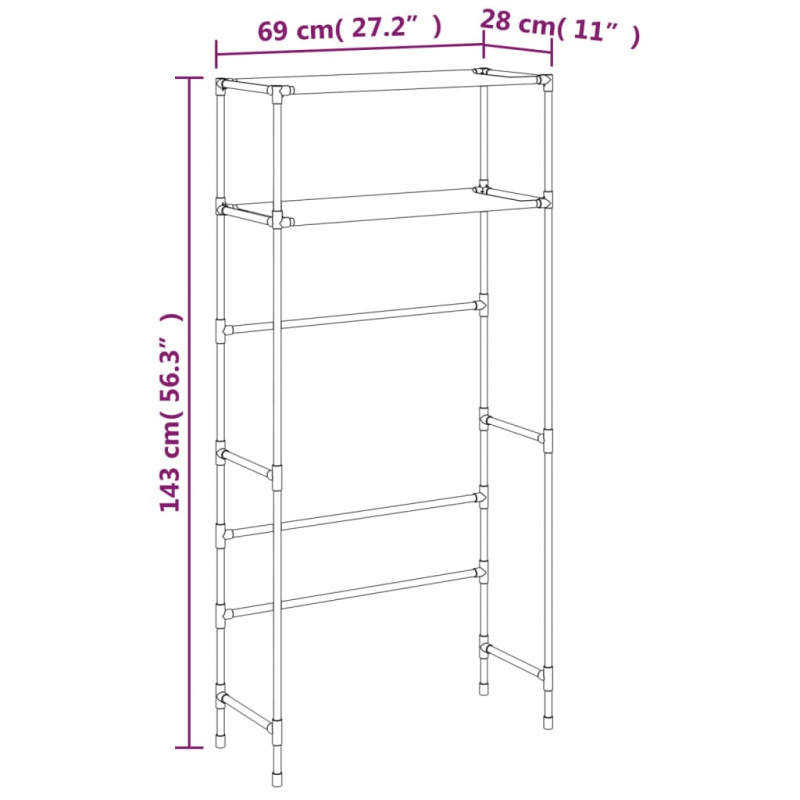 Waschmaschinenregal 2 Ablagen Schwarz 69x28x143 cm Eisen
