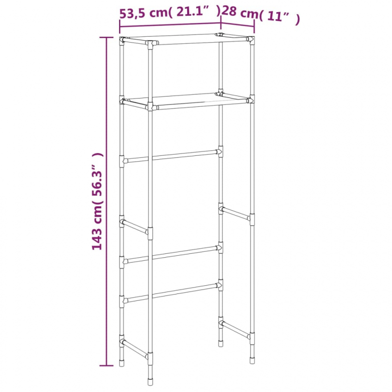 Toilettenregal 2 Ablagen Grau 53,5x28x143 cm Eisen