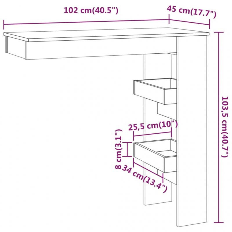Wand-Bartisch Grau Sonoma 102x45x103,5 cm Holzwerkstoff