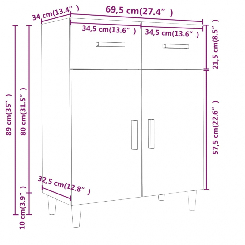 Sideboard Betongrau 69,5x34x89 cm Holzwerkstoff