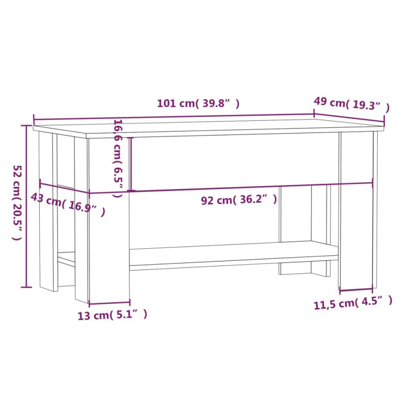 Couchtisch Räuchereiche 101x49x52 cm Holzwerkstoff