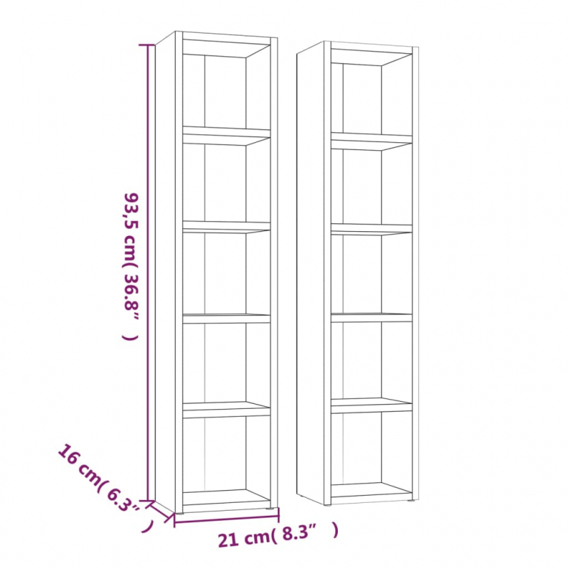 CD-Regale 2 Stk. Braun Eichen-Optik 21x16x93,5 cm Holzwerkstoff