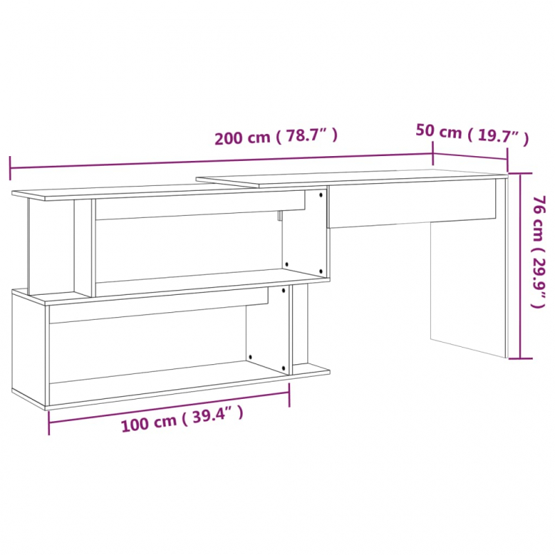 Eckschreibtisch Braun Eichen-Optik 200x50x76 cm Holzwerkstoff