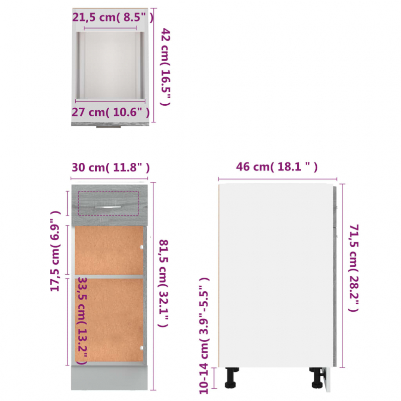 Unterschrank mit Schublade Lyon Grau Sonoma 30x46x81,5 cm