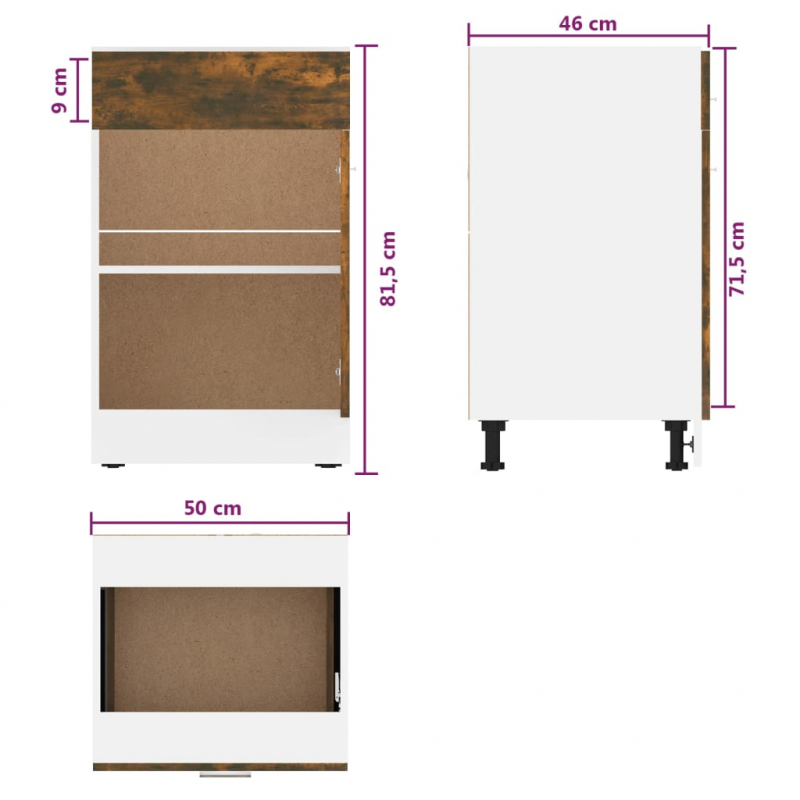 Unterschrank mit Schublade Lyon Räuchereiche 50x46x81,5 cm