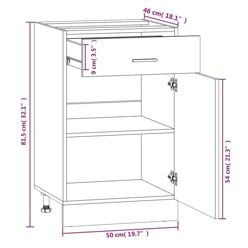 Unterschrank mit Schublade Lyon Grau Sonoma 50x46x81,5 cm