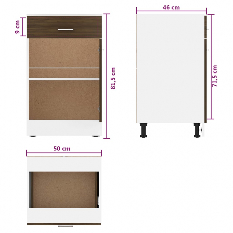 Unterschrank mit Schublade Lyon Braun Eiche-Optik 50x46x81,5 cm