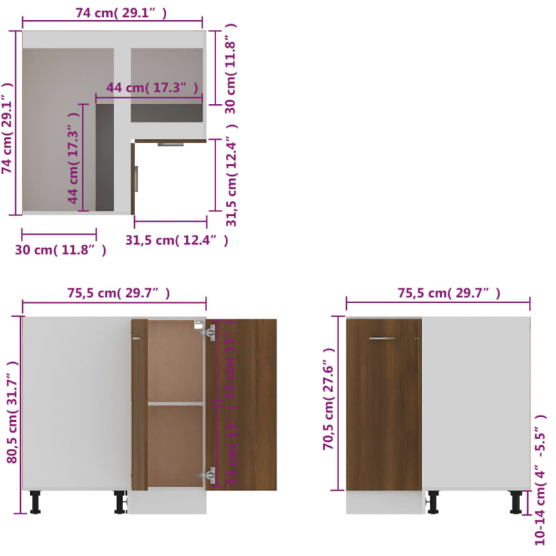 Küchenschrank Braun Eichen-Optik 75,5x75,5x80,5cm Holzwerkstoff