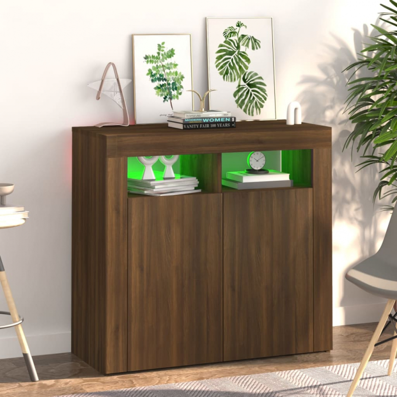 Sideboard mit LED-Beleuchtung Braun Eichen-Optik 80x35x75 cm