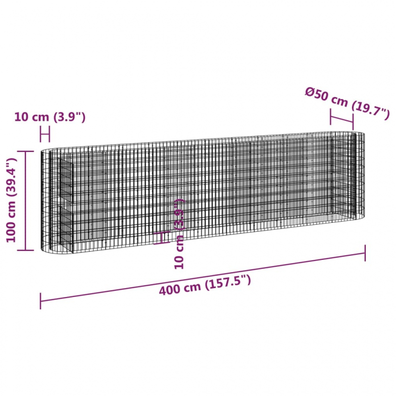 Gabionen-Hochbeet Verzinktes Eisen 400x50x100 cm