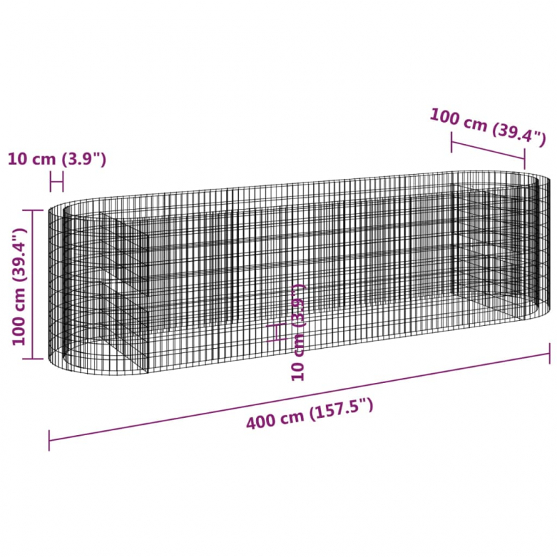 Gabionen-Hochbeet Verzinktes Eisen 400x100x100 cm