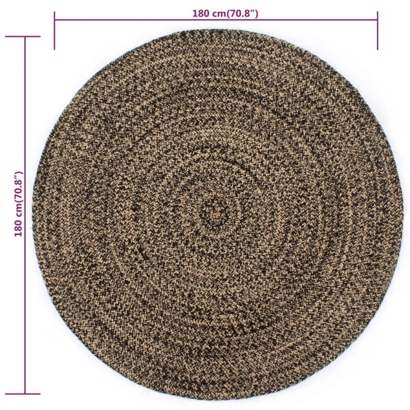 Teppich Handgefertigt Jute Schwarz und Braun 180 cm