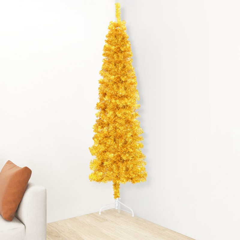 Künstlicher Halb-Weihnachtsbaum mit Ständer Schlank Gold 120 cm