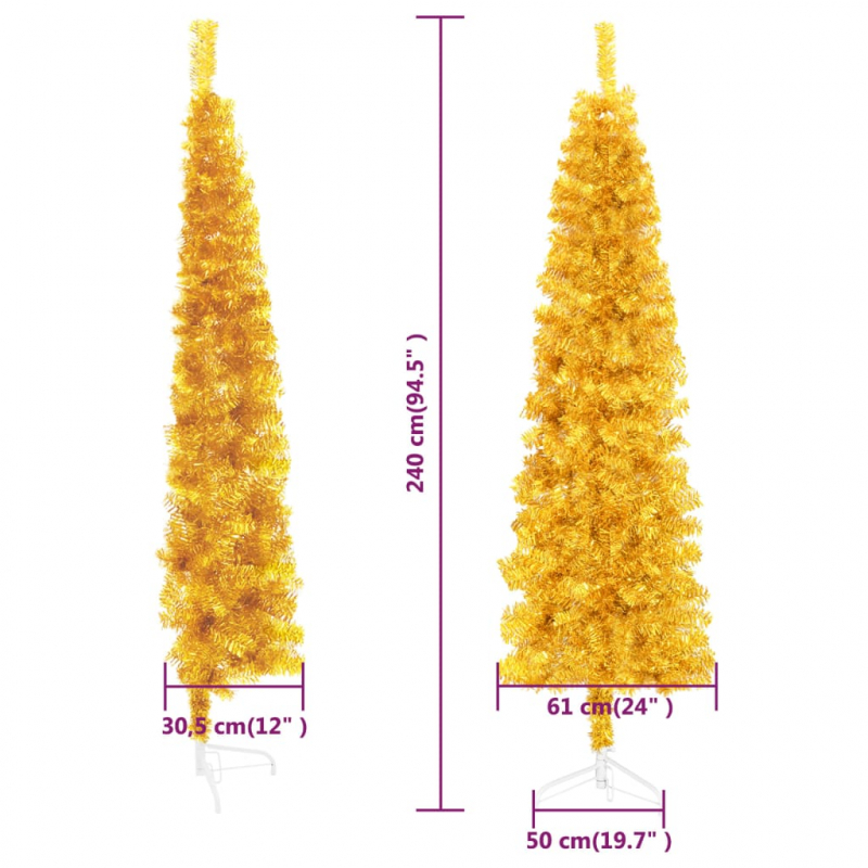 Künstlicher Halb-Weihnachtsbaum mit Ständer Schlank Gold 240 cm