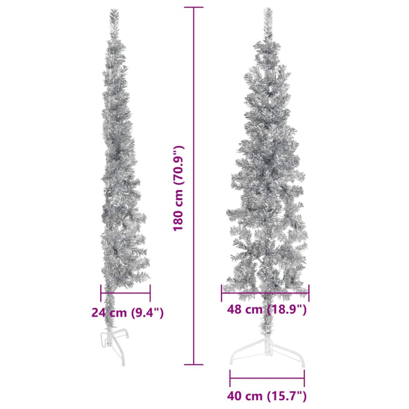 Künstlicher Halb-Weihnachtsbaum Ständer Schlank Silbern 180 cm