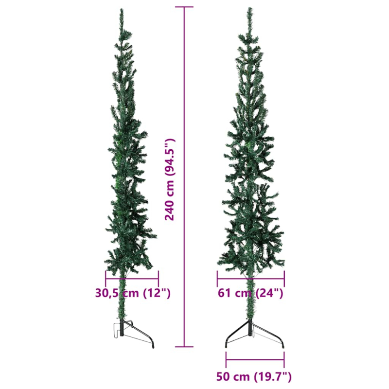 Künstlicher Halb-Weihnachtsbaum mit Ständer Schlank Grün 240 cm