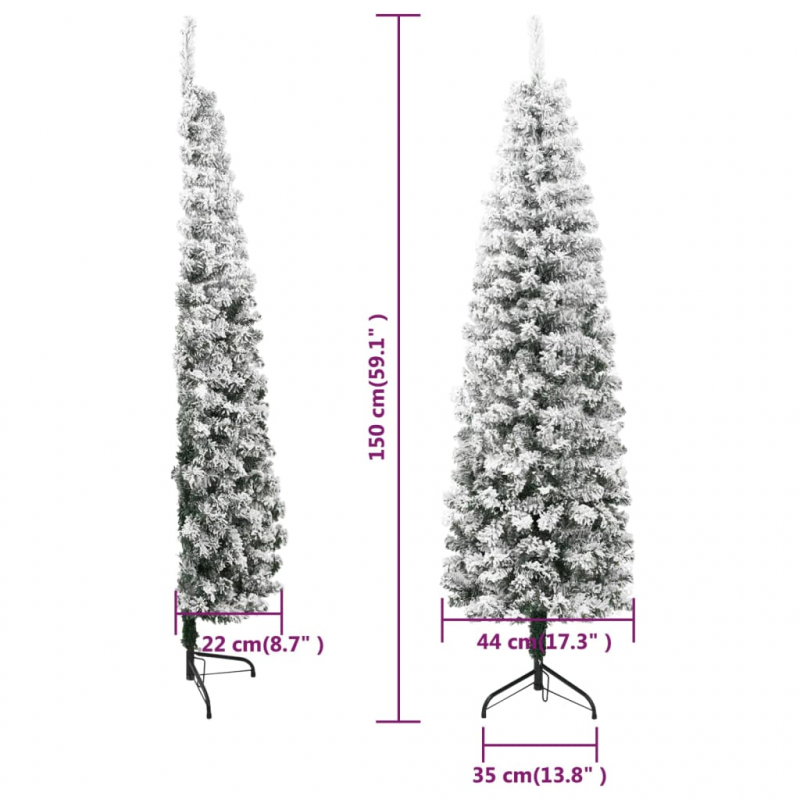 Künstlicher Halb-Weihnachtsbaum mit Schnee Schlank 150 cm