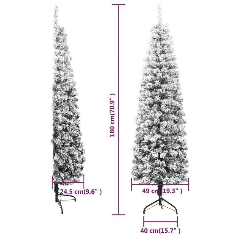 Künstlicher Halb-Weihnachtsbaum mit Schnee Schlank 180 cm