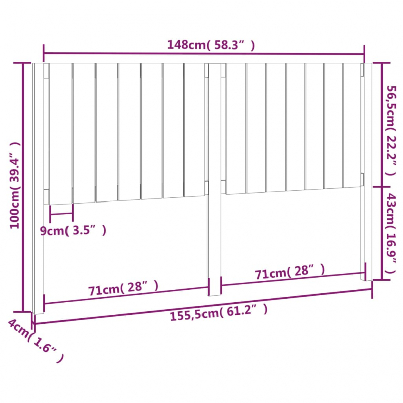 Bett-Kopfteil 155,5x4x100 cm Massivholz Kiefer