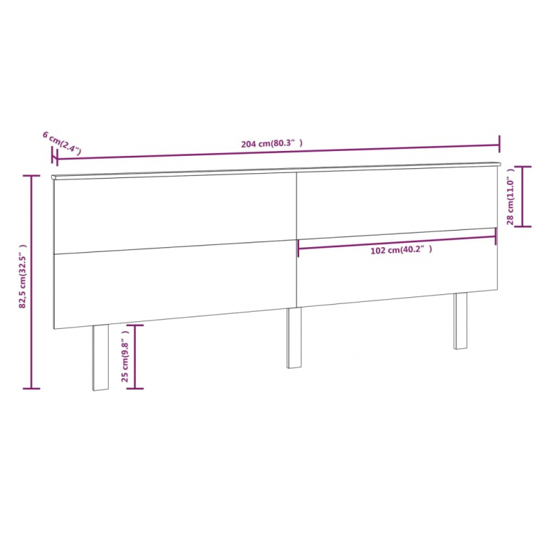 Bett-Kopfteil 204x6x82,5 cm Massivholz Kiefer